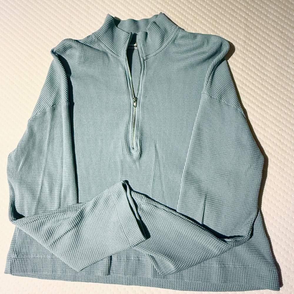 Reformation Light Blue Quarter-Zip Sweatshirt